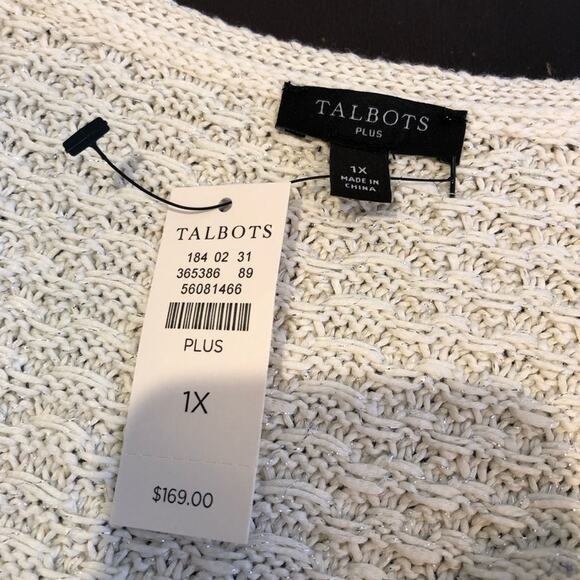 Talbots white ivory silver metallic open front long sweater jacket size 1X NWT - Picture 9 of 14